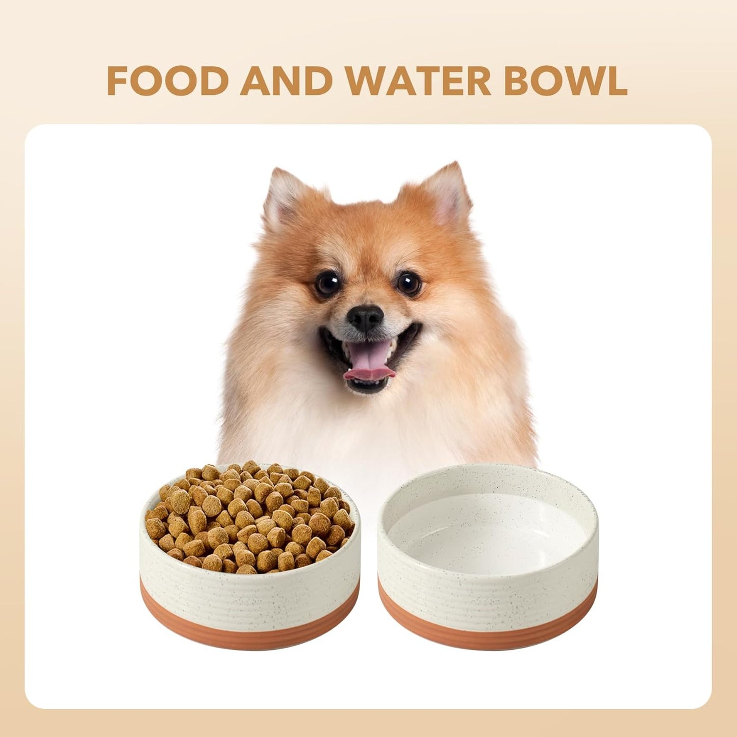 Ceramic 6.1inch Dog Bowl for Small Breed Dogs, Anti-Slip and Weighted Pet Food and Water Dishes(Single Bowl, Vanilla White)