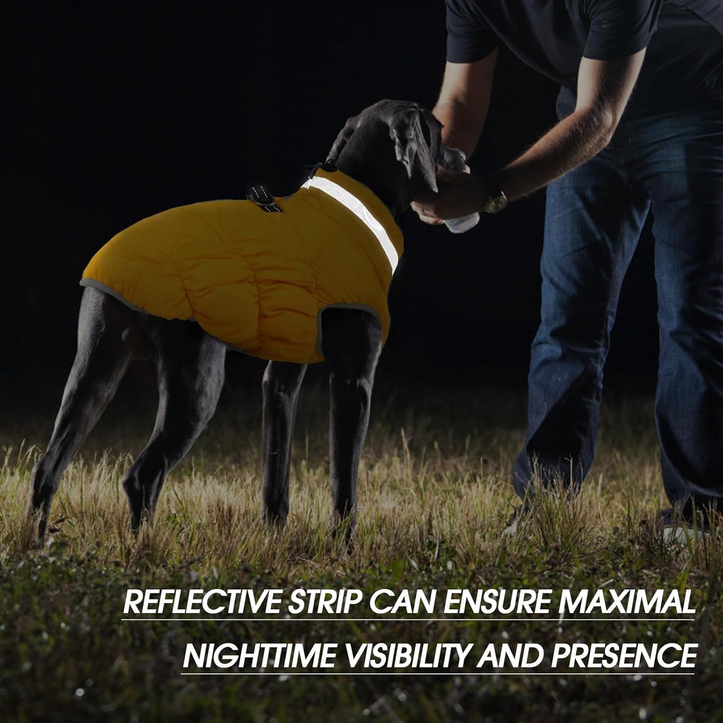 FUAMEY Dog Coat for Large Dogs,Waterproof Dog Winter Jacket with Harness Built in Puppy Cold Weather Coats Reflective Pet Vest with Zipper Warm Fleece Dogs Snowsuit Windproof Yellow 2XL