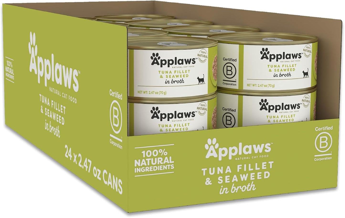 Applaws Natural Wet Cat Food, 24 Count, Limited Ingredient Canned Wet Cat Food, Tuna with Seaweed in Broth, 2.47oz Cans
