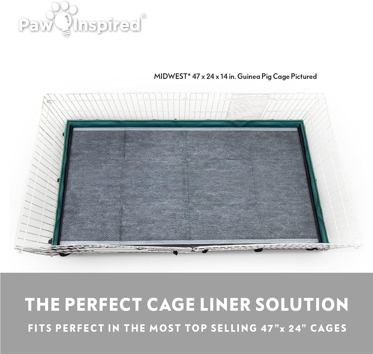 Paw Inspired Disposable Guinea Pig Cage Liners | Bamboo Charcoal Odor Controlling | Super Absorbent Liners Pee Pads for Ferrets, Rabbits, Hamsters, and Small Animals (47" x 26" (Midwest), 8 Count)