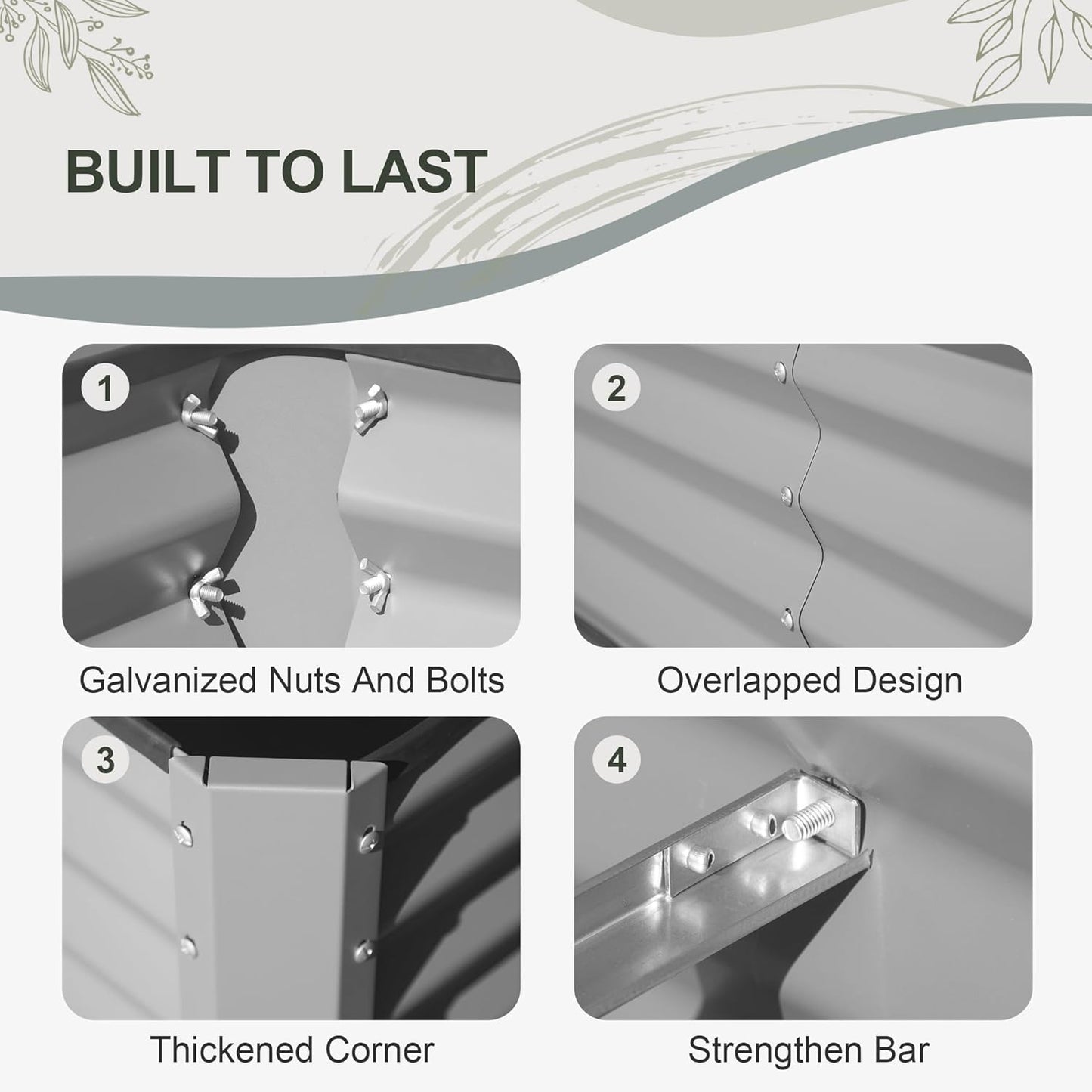 Domi Raised Garden Beds Outdoor, 6x3x1.5Ft Thickening Tall Metal Rectangular Deep Root Box Planter for Vegetables, Flowers, Herbs, and Succulents 1.5" Deep w/ 192 Gallon Capacity - Silvery