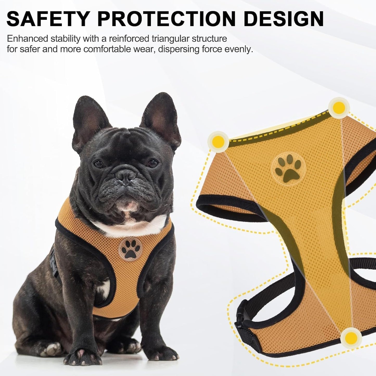 BINGPET No Pull Dog Harness,Soft Mesh Breathable All Weather Vest Harness,Safety Protection Design Durable Adjustable Step-in Easy Walk Dog Harness for Small Medium Large Dogs(Beige,M)