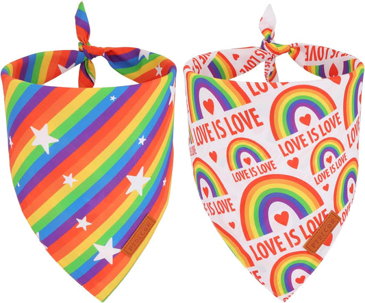 PTDECOR Rainbow Dog Bandanas Pride Day, Multi Size,“Love is Love” Pet Scarf Reversible Triangle LGBT+ Rainbow Bandanas for Large X-Large Dogs Pets (X-Large)