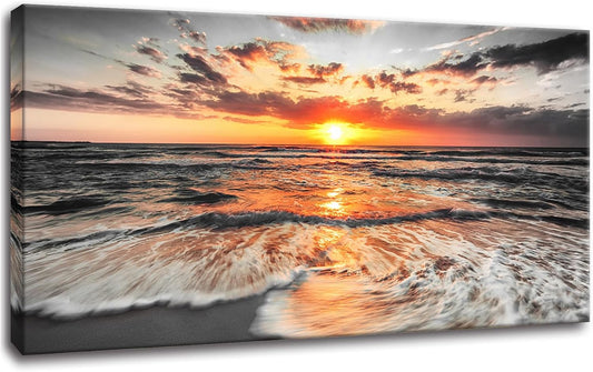 Yxbhhym-Bedroom Wall Decor Beach Wall Art Black and White Sunset Canvas Prints Art Seascape Prints Poster Ocean Room Decor Painting Large Pictures for Living Room Wall Decoration Office Décor