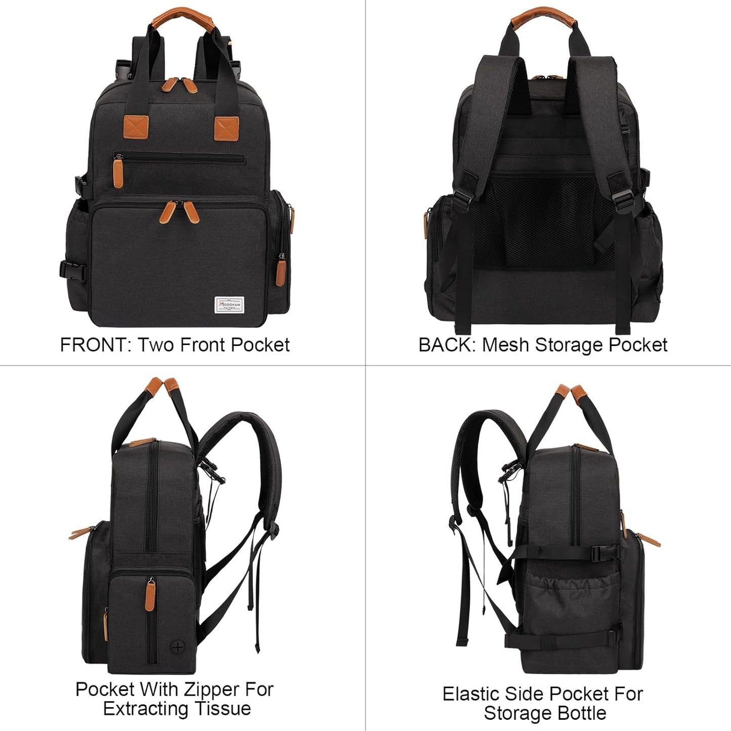 Modoker Dog Travel Bag, Airline Approved Backpack for Pet Accessories Organizer, Tote Weekend Bag with 2 Dog Food Storage Containers, 2 Collapsible Bowls, 1 Pet Mat, Black