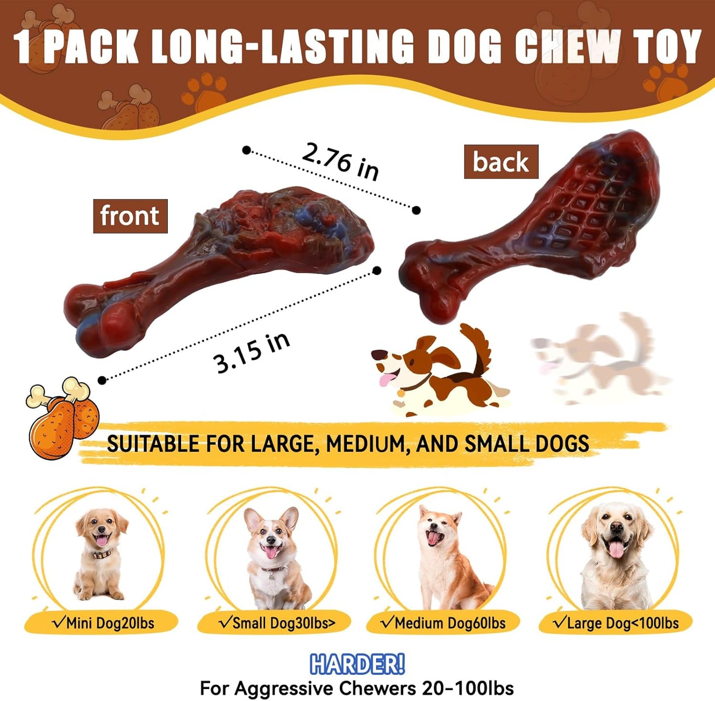 Dog Chew Toys for Aggressive Chewers, Indestructible Dog Toy for for Medium/Large Breed, Tough Nylon Teething Bone Toy to Keep Them Busy,Bacon and Real Beef Flavor (Beef Flavor, 1 Pack)