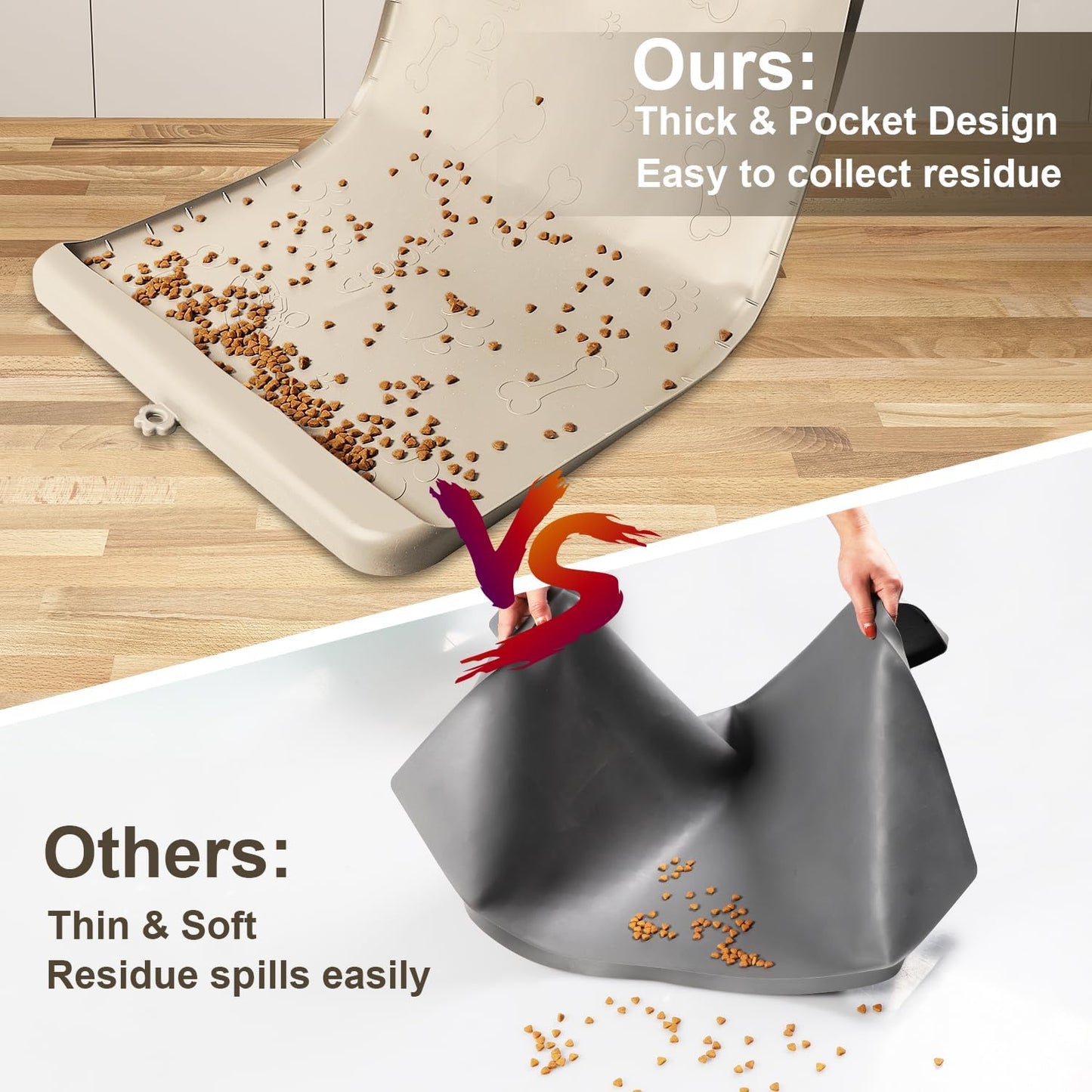 Silicone Dog Feeding Mat - 36" x 24" Large Pet Mat with Residue Collection Pocket and High Edges - Waterproof Mat for Dog and Cat Bowls