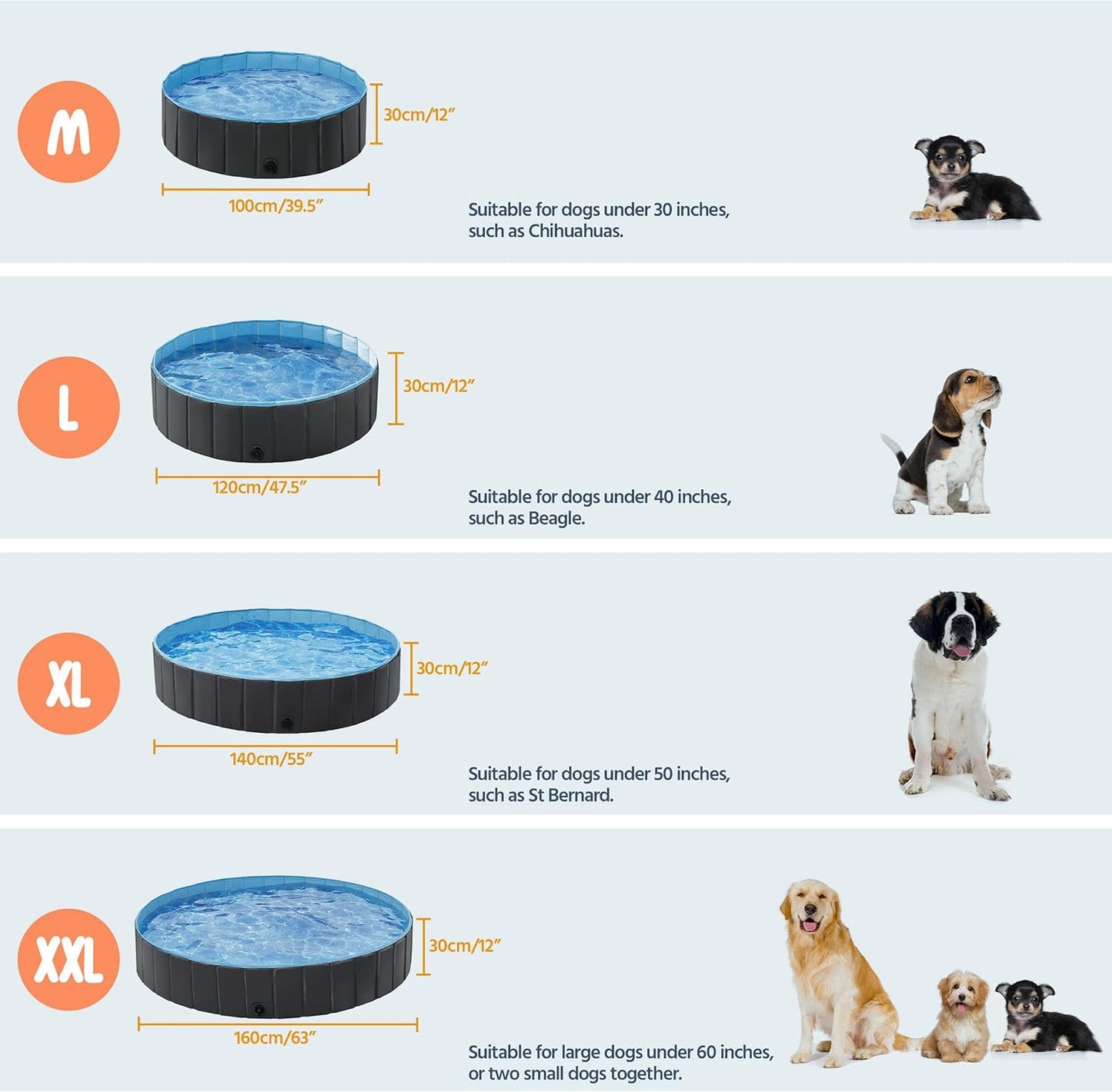Yaheetech Black Hard Plastic Dog Pools for Small Medium Large Dogs Puppies Pet Collapsible Bath Pool Tub for Outdoor/Home Use, Pet Repair Patches Included, XL