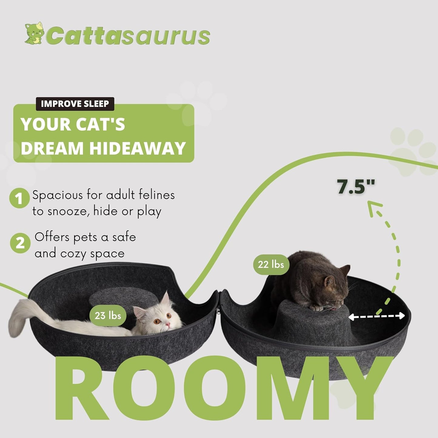 CATTASAURUS Peekaboo Cat Cave for Multiple & Large Cats Up to 30-45 Lbs, Scratch Detachable & Washable Tunnel Bed, Comfy Donut Cat Cave (Dark Gray + Dark Gray, Large)
