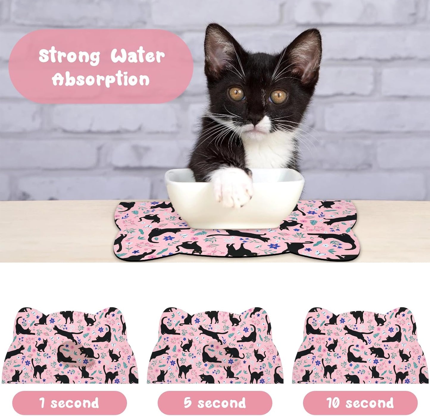 Cat Food Mats for Floor, Dog Water Bowl Mats Pet Feeding Absorbent Placemats for Food and Water Pink 17.7 * 9.8 inch