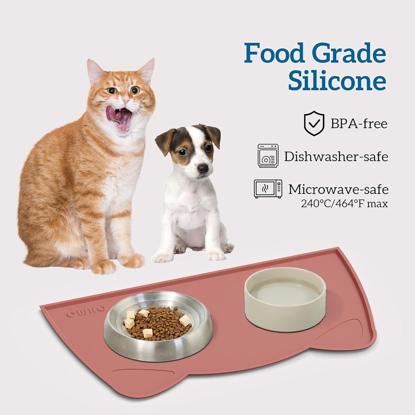 OHMO - Cat Food Mat, Silicone Pet Feeding Mat for Floor Non-Skid Waterproof Dog Water Bowl Tray, Easy to Clean Pet Placemat (Erythrinus, 18 * 9.8'')