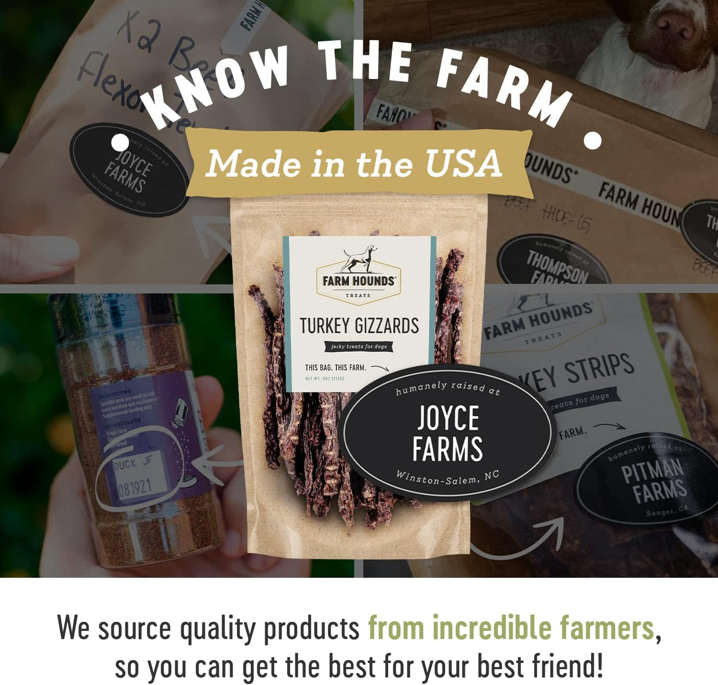 Farm Hounds - Turkey Gizzards - Premium Natural Jerky for Dogs - 100% Humanely Raised Turkey - Break-to-Size - Great for Training & Treats - No Added Fillers - Made in USA - 4oz - 2 Pack