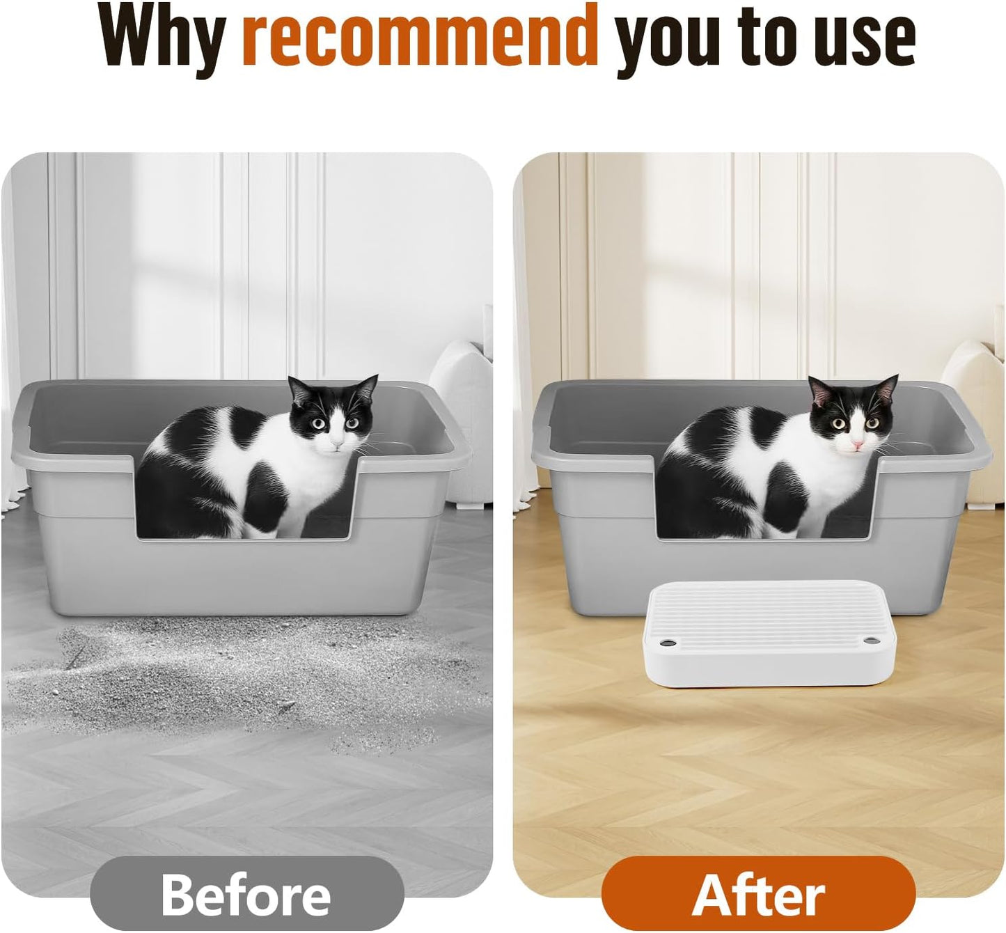 Cat Litter Box Ramp Mat with Filter Function, Cat Step Pedal Stool for Self-Cleaning Litter Box, Easy to Clean, Ideal for Kitten & Elderly Cats (White)