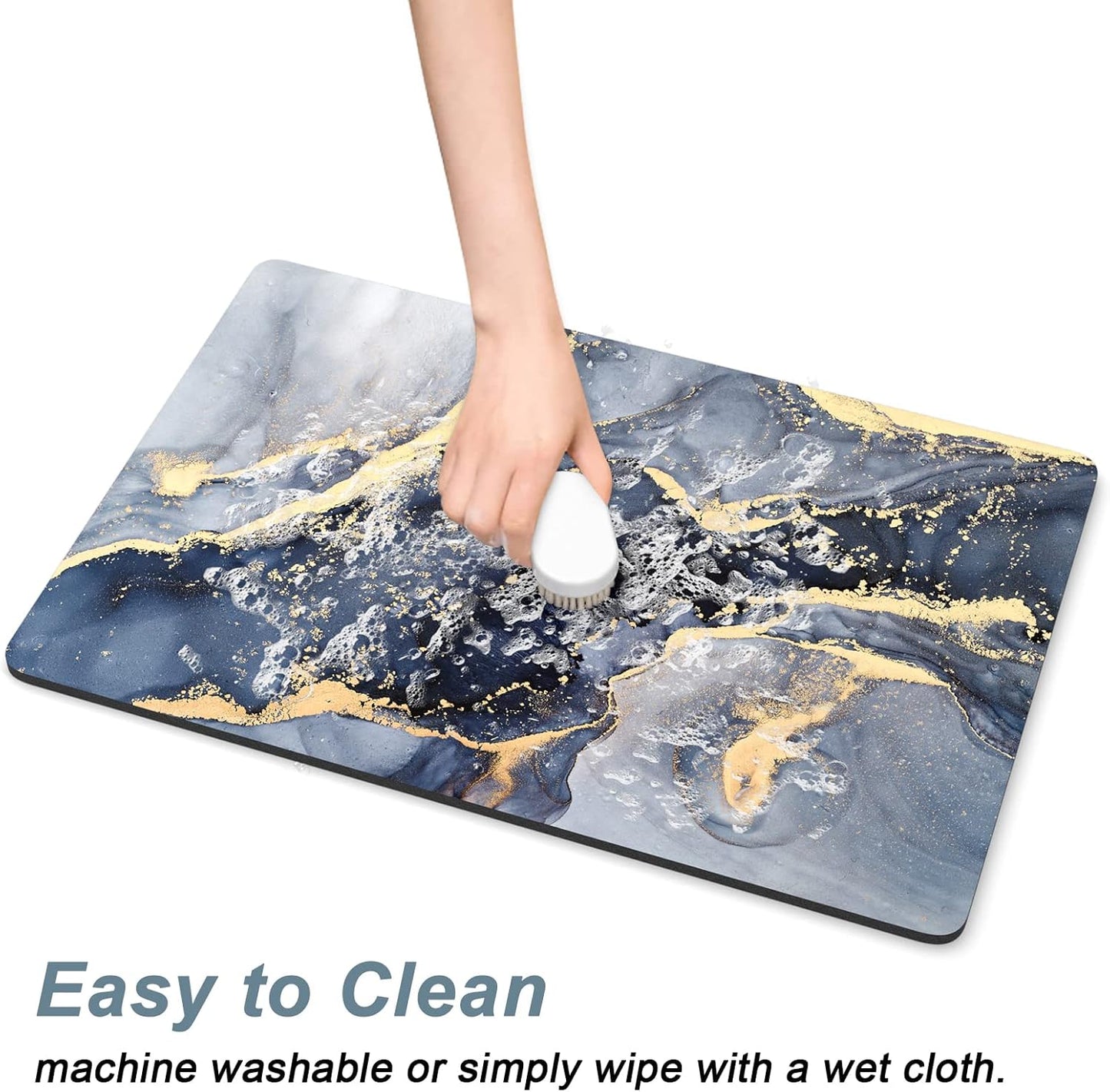 Rnivvi Dog Food Mat, 12" x 19" Marble Absorbent Dog Cat Bowl Mat for Food and Water, Cute Anti-Slip Rubber Pet Feeding Rug Protect Floors, Puppy Placemat for Feeding & Watering Supplies, Grey