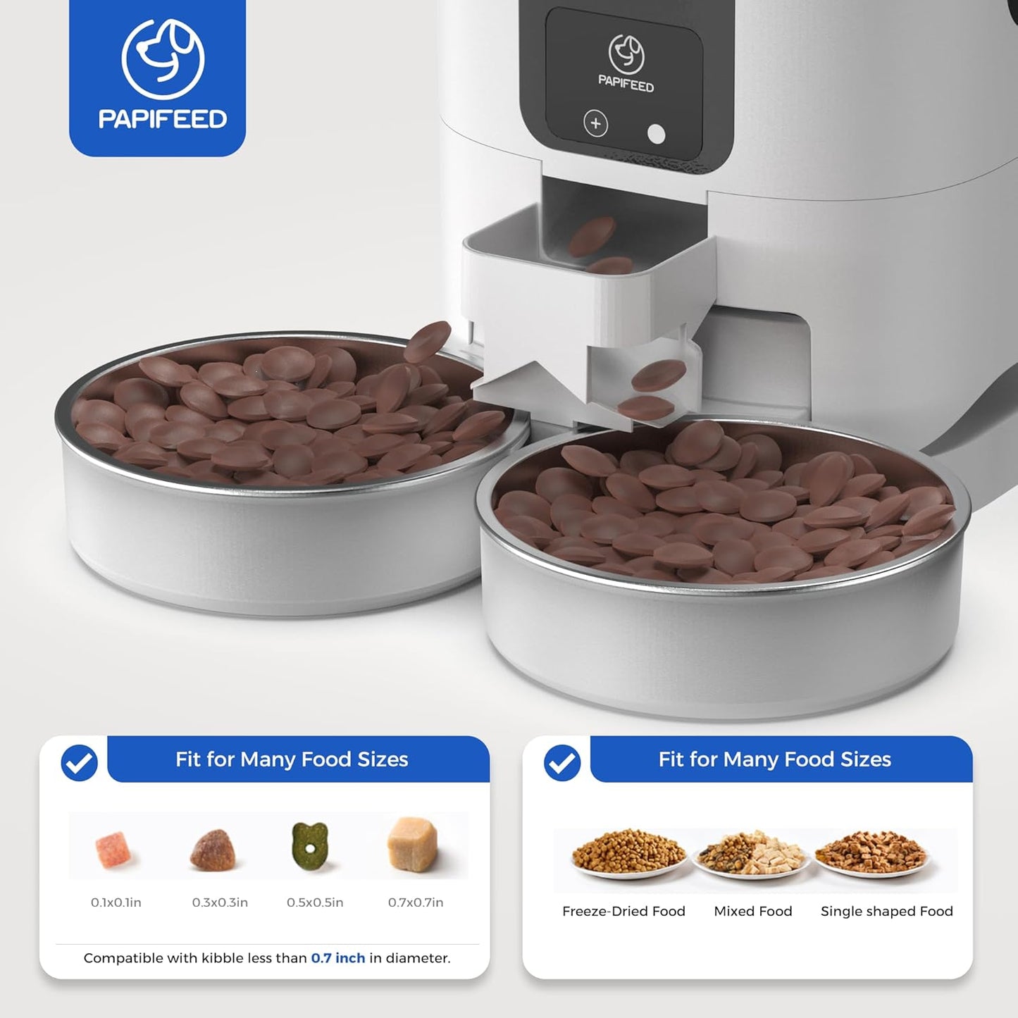 PAPIFEED 7L Automatic Cat Feeders for 2 Cats - 2.4G WiFi Timed Auto Feeder with APP Control, Cat Food Dispenser with Alexa for Multiple Cats, Detachable for Easy Clean, 1-10 Meals Per Day - White