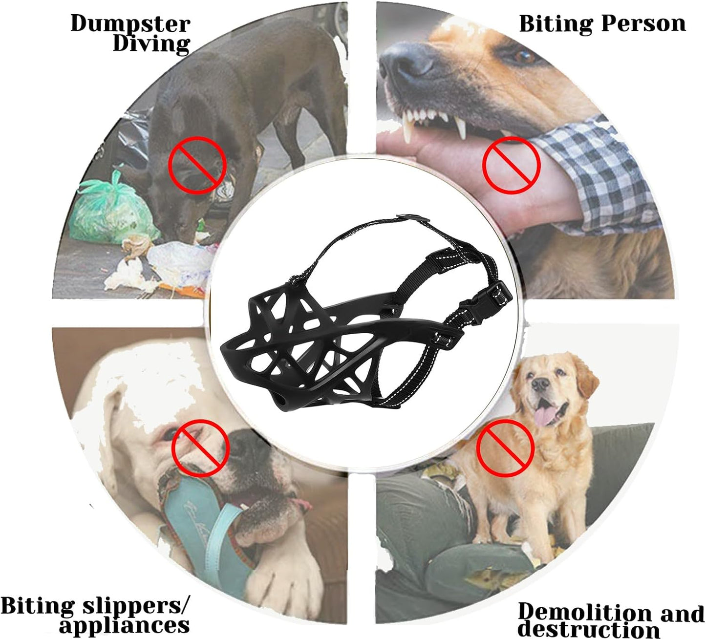 Dog Muzzle, Breathable Basket and Soft Cage Black Dog Mouth Cover,Anti-Biting, Barking and Chewing for Small Medium Large Dogs, 1 Pack Poop Bags for Dogs (Medium)