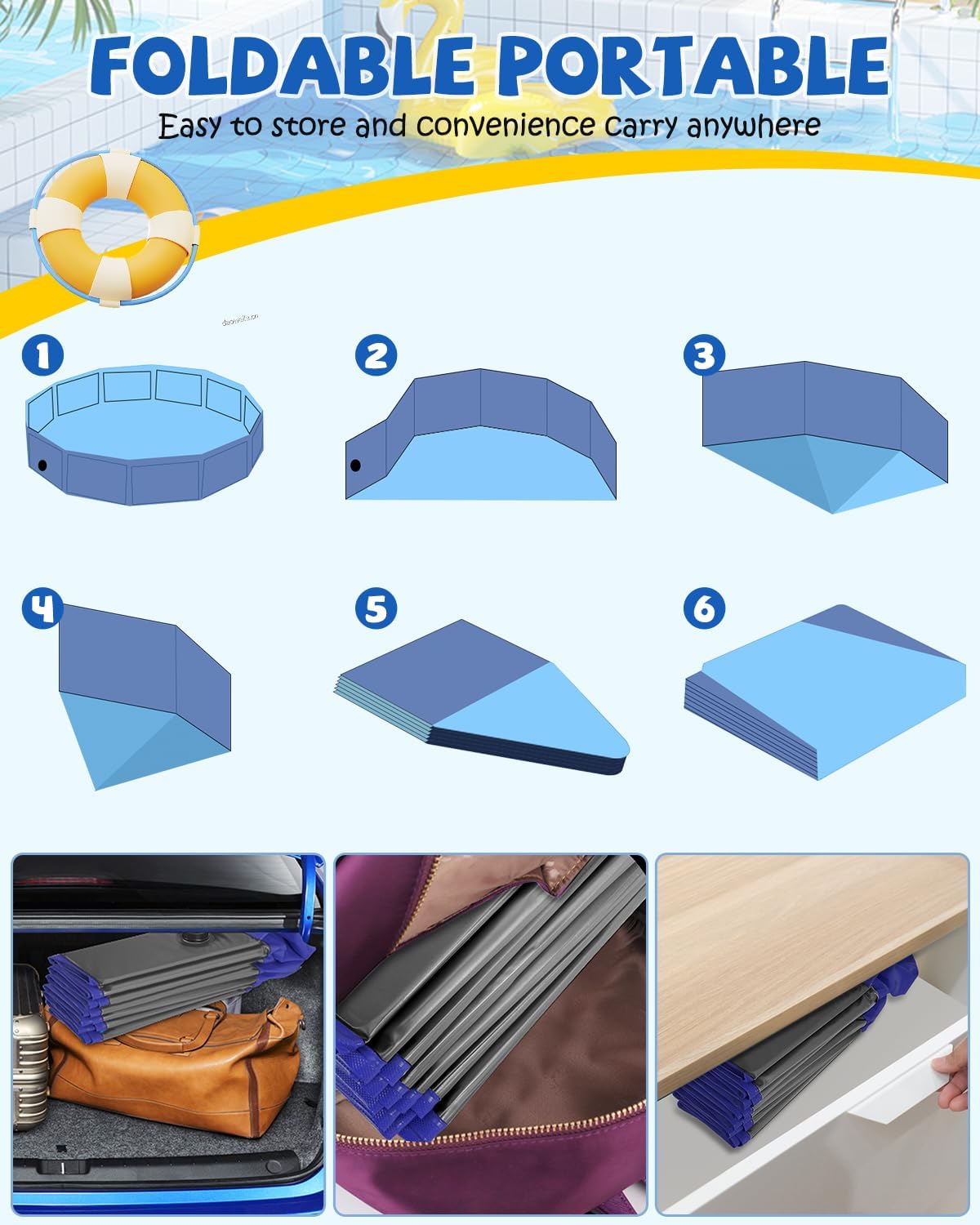 YSJILIDE Portable Dog Pool PVC Pet Swimming Pool Bathtub Collapsible Dog Pool, Hard Plastic Pool for Pets to Swim and Bath (M-39"x 12" Dark Grey)