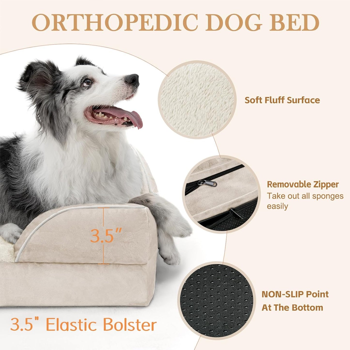Comfort Expression Small Dog Beds Waterproof Orthopedic Foam Dog Sofa Beds for Small Dogs Comfy Pet Bed with Washable Removable Cover & Non-Slip Bottom(X-Small,Beige)