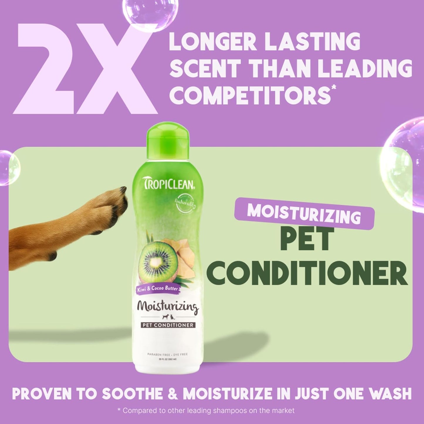 TropiClean Dog Conditioner, Easy Detangling & Moisturizing Conditioner, Puppy Safe, Made in The USA, Kiwi & Cocoa Butter Scent, 20oz.