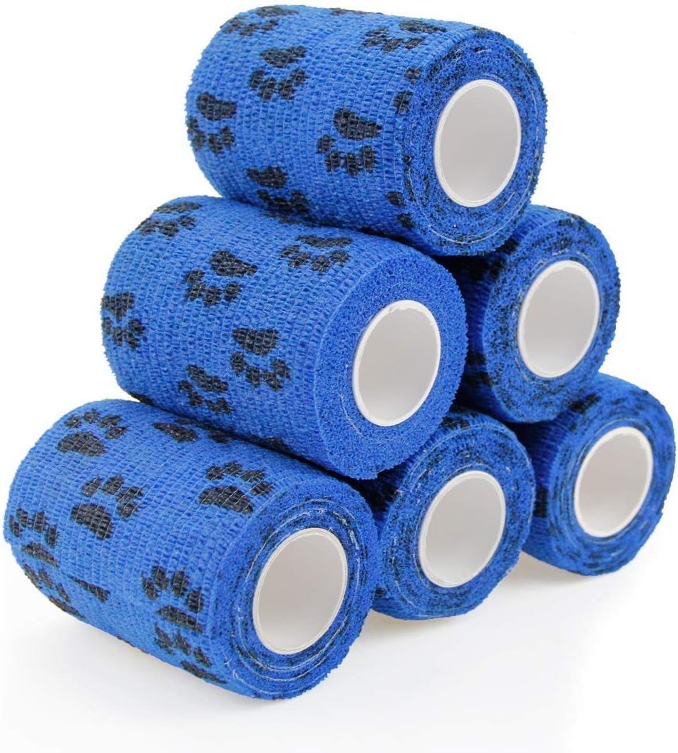 AUPCON Vet Wrap Cohesive Bandages Bulk Self Adhesive Bandage Wrap Self Adherent Wrap Non-Woven for Dogs Pet Animals & Ankle Sprains & Swelling (3 Inch Blue Claw)