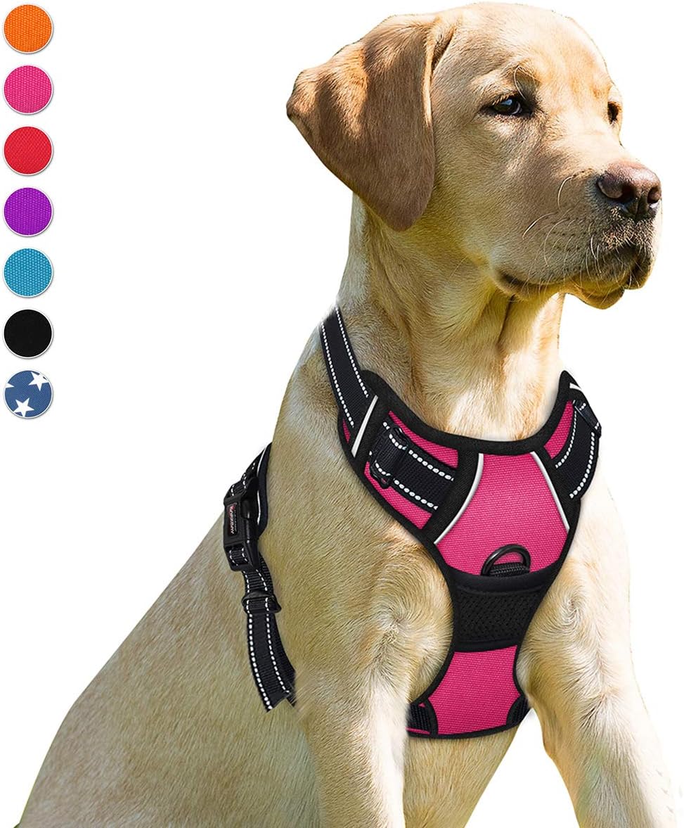 BARKBAY No Pull Dog Harness Front Clip Heavy Duty Reflective Easy Control Handle for Large Dog Walking(Pink,S)