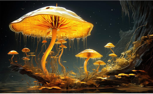 Fantasy Mushrooms Aquarium Background Fantasy Mushroom in Magical Enchanted Fairy Tale Stream Reptile Tank Enclosure Terrarium Backgrounds Mushroom Theme Landscape Fish Tank Backgrounds 24x16in