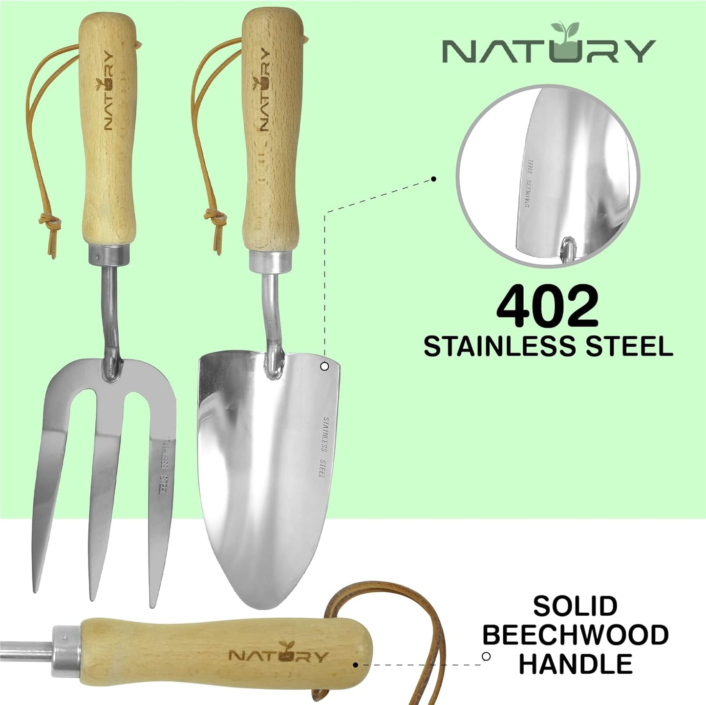 Garden Tools Set – Premium Stainless Steel Gardening Hand Tools with Solid Beechwood Handle – Gardening Kit with Rake, Shovel, Gloves, Shears, Tool Organizer – Garden Gifts for Women and Men
