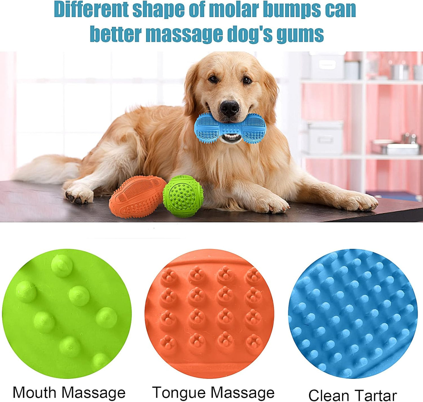 LUKITO Dog Chew Toys 3 Pack for Aggressive Chewers, Multifunctional Teeth Cleaning and Gum Massage, Tough Toys with Natural Rubber for Large and Medium Dog