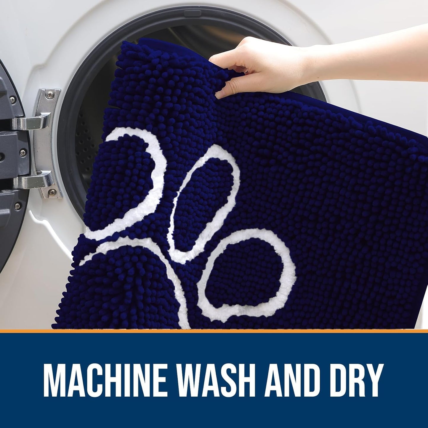 OLANLY Door Mat for Muddy Dog Paws 47x32, Ultra Absorbent Chenille Mud Doormat with Paw Print Design, Non-Slip Washable Doormat for Indoor Entryway, Quick-Dry Pet Bed Mats for Dirty Dogs, Navy Blue