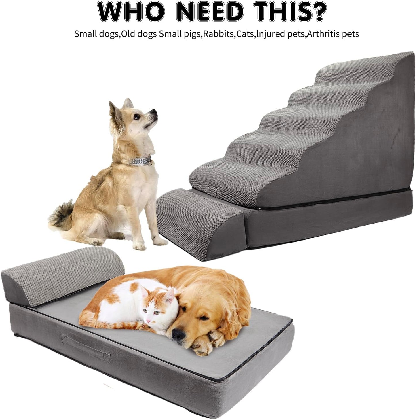 Dog Stairs & Steps for High Beds 30 Inches Tall, LitaiL 6 Steps Pet Stairs/Steps for Beds 24-30inch High for Small Large Dogs, Non-Slip Dog Ramps/Ladder for Old Dogs/Cats