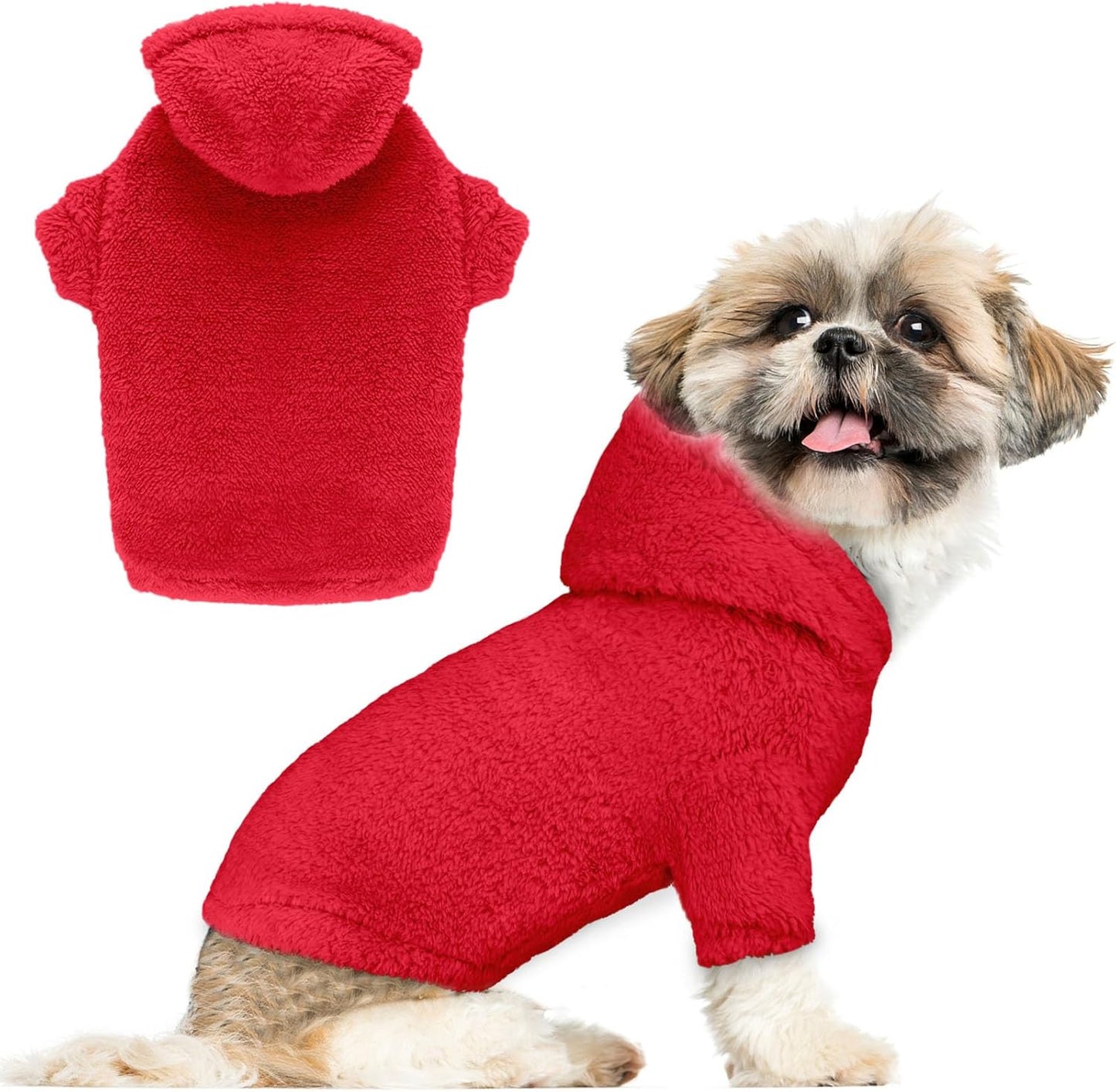 Fuzzy Dog Sweaters for Small Dogs Dog Hoodie Pet Clothes Warm Soft Cozy Coats Hooded Sweatshirt Fleece Small Pet Hoodies Sweater(Red-XS)