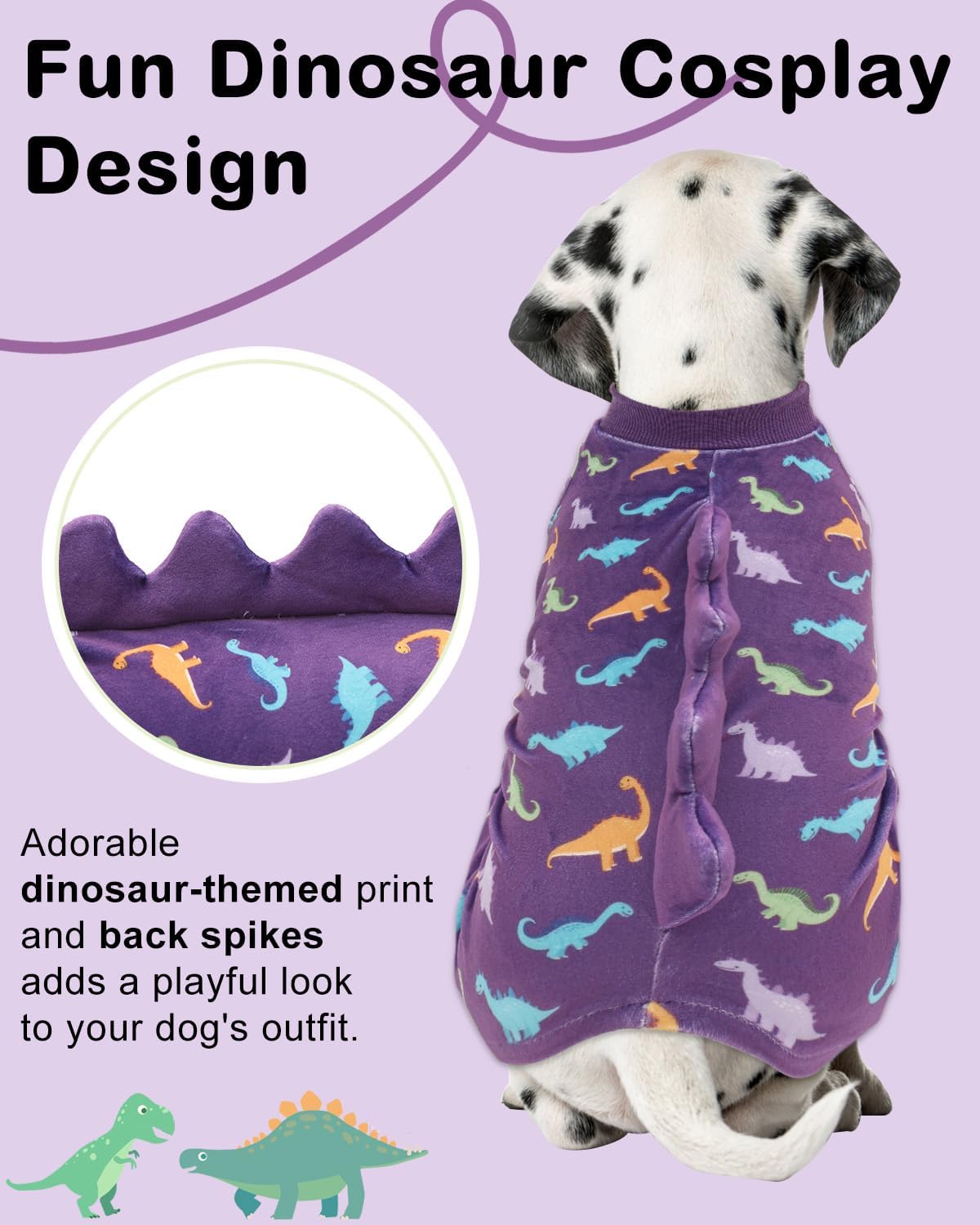 CuteBone Dinosaur Costume Dog Pajamas, Stretchy Spandex Crystal Velvet Sleepwear Coat for Small Dogs, Soft & Warm Pet Outfit Clothes for Cold Weather, Cozy Pullover Design COSP04XS