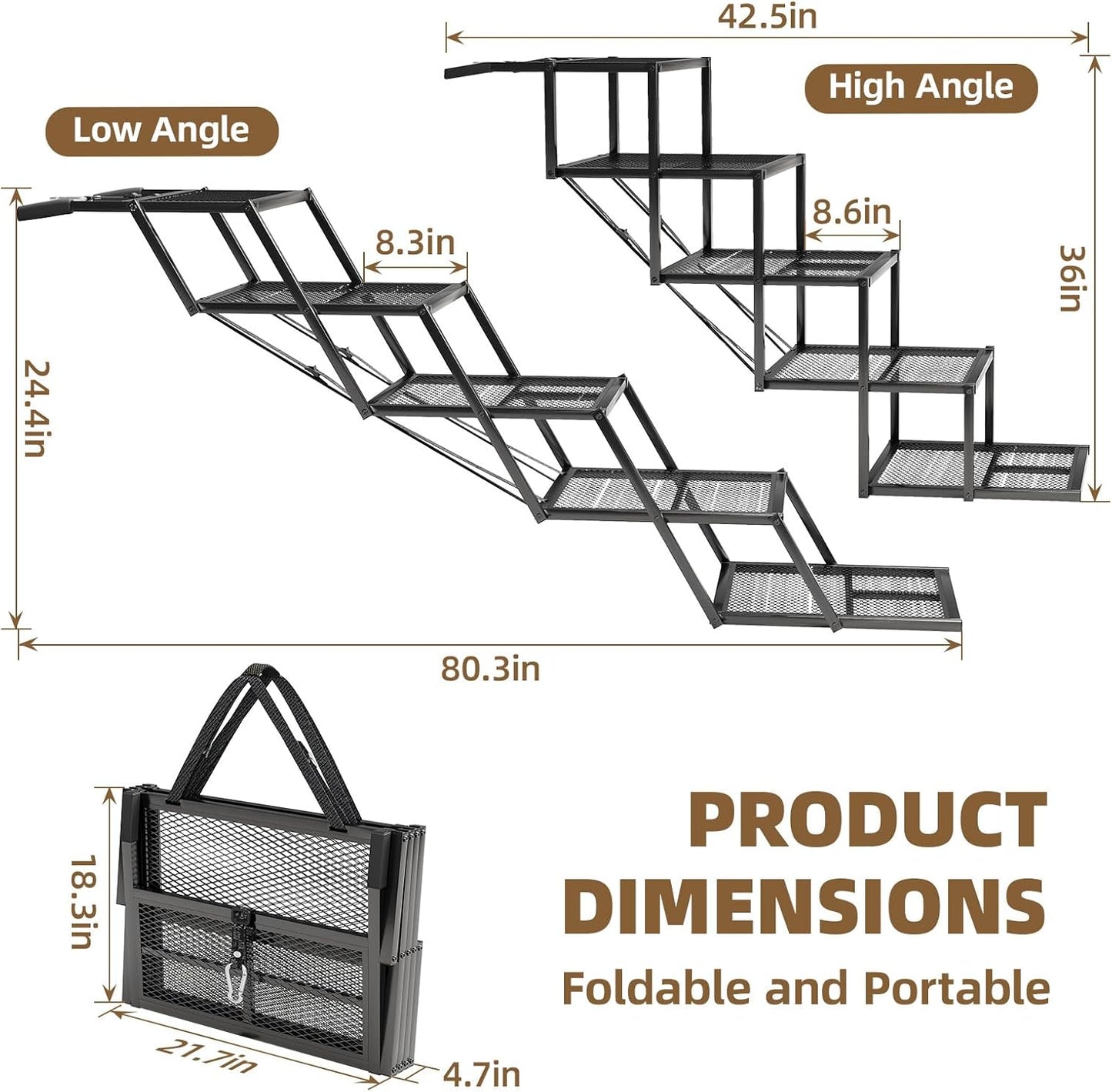 Dog Stairs for Large Dogs, Linvivon Extra Wide 20" Dog Steps with Non-Slip Surface and Reflective Strips, Outdoor Foldable Dog Ramp for Stairs, Car, Truck and SUV, Supports Up to 400LBS, 5 Steps