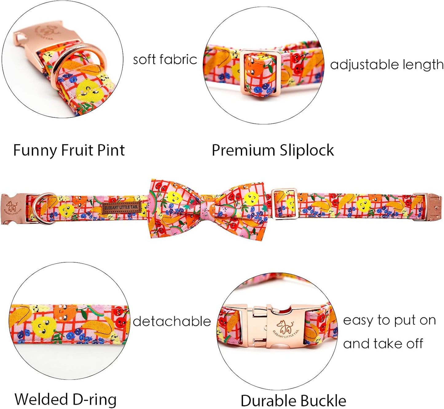 Elegant little tail Dog Collars with Bow - Fruit Print Dog Collar Cute Bowtie Girl Boy Pet Collar for X-Small Puppy