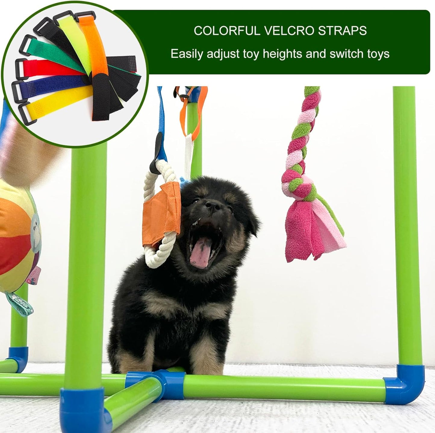 Puppy Play Gym - PVC Frame with 9 Hanging Toys for Small Dogs to Keep Them Busy, Dog Jungle Gym Center for Entertainment, Teething & Mental Stimulation