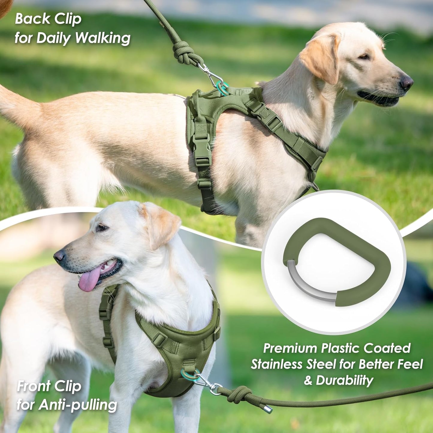 No Pull Dog Harness, Puppy Vest with Front Clip for Small Medium Large Sized Dog (Misty Green,XL)