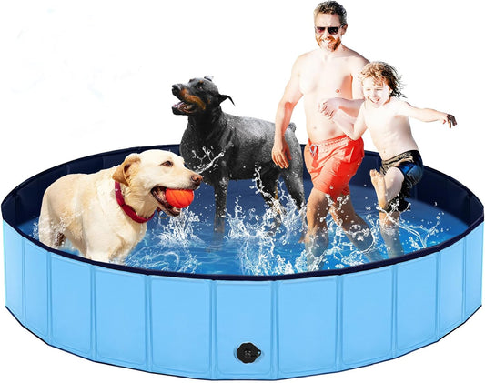 Foldable Dog Pool, Lexda Hard Plastic Shell Pet Swimming Pools for Large Dogs, Collapsible Plastic Pet Pool, Portable Bathing Tub for Dogs (79x12inch)