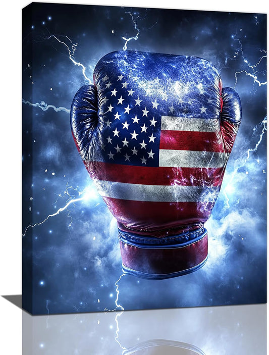 Sports Boxing Wall Art Canvas American Flag Wall Decor Prints Framed Painting Gym Pictures Gifts Artwork for Bathroom Living Dining Room 12"x16"