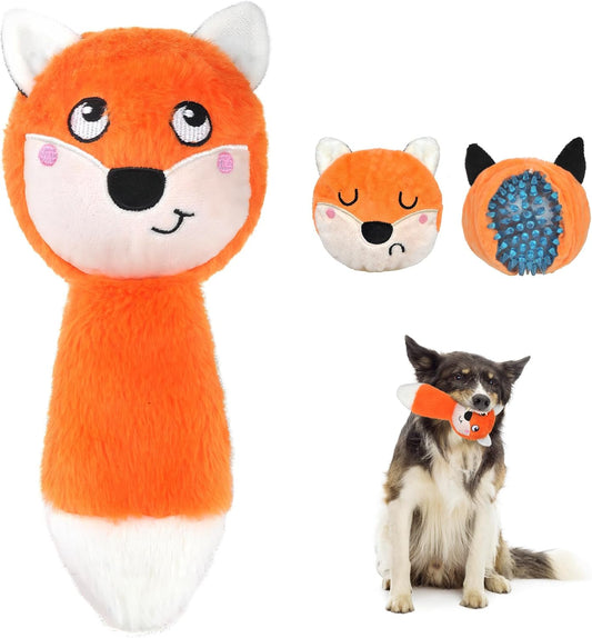 Fida Squeaky Dog Toys for Aggressive Chewers 3 in 1, Dog Chew Toys with 3 Layers,Interactive Dog Toys for Large Dogs Balls to Keep Them Busy for Small Medium Dogs(Fox)