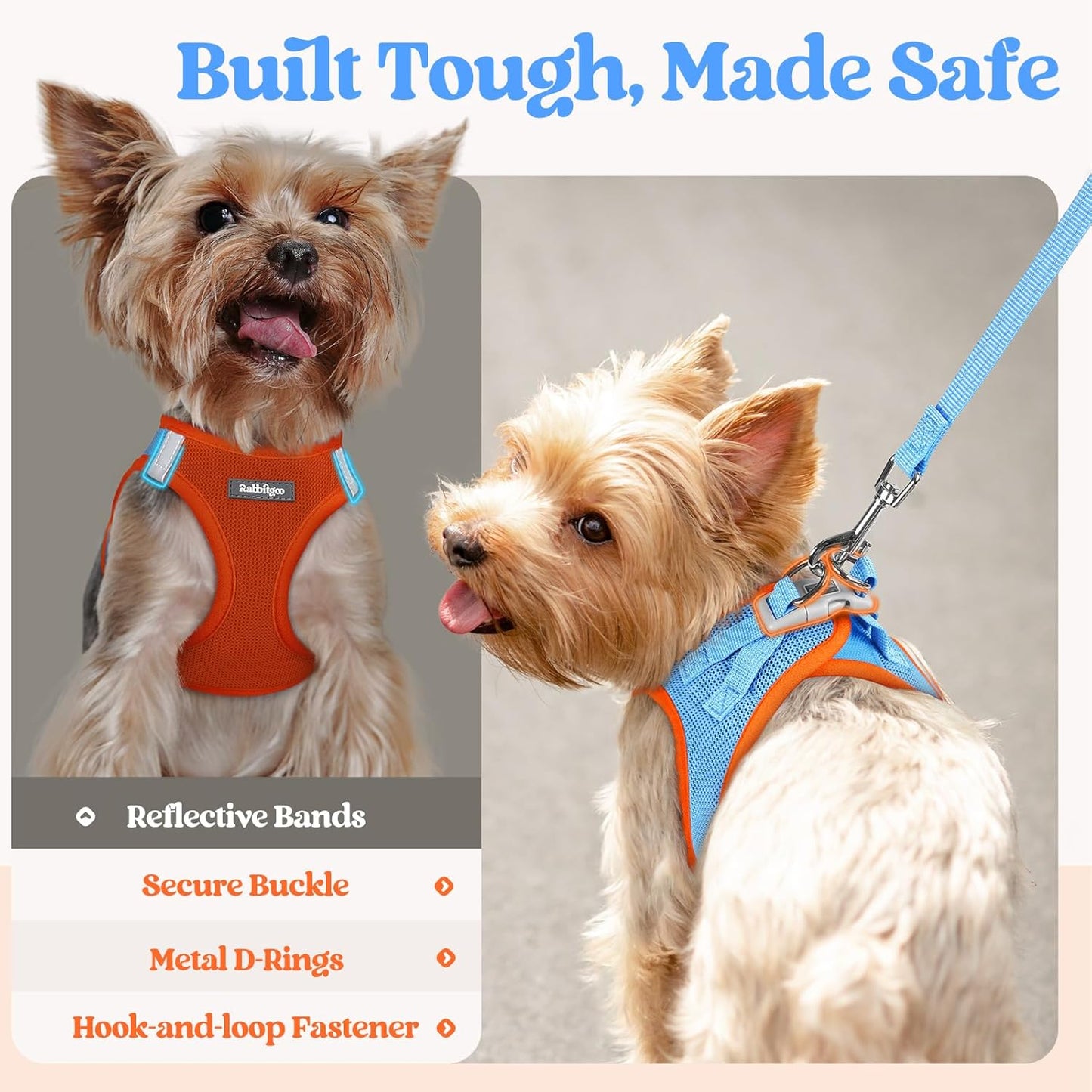 rabbitgoo Dog Harness Small Sized and Leash Set, Step in Soft Light Puppy Vest, Breathable Mesh Pet Harness, Reflective for Safe Easy Walking, Blue & Orange S