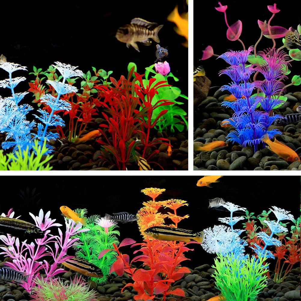 CousDUoBe 17 Pack Fish Tank Plants, Small Aquarium Plants Artificial, Used for Household and Office Aquarium Decoration