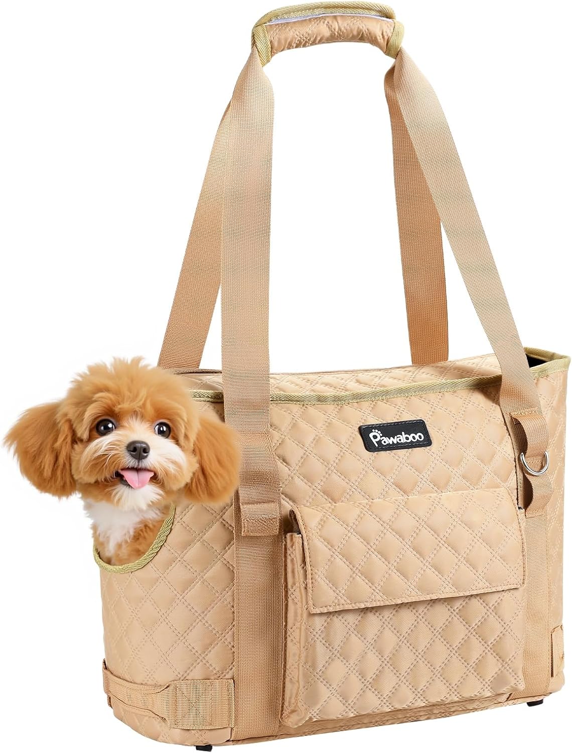 Pawaboo Dog Purse Carrier for Small Dogs with Pocket, Lightweight Dogs and Puppies Tote Bag Carrier, Dog Carriers Soft Sided for Puppy Cat Rabbit, Shopping Travel Puppy Carriers Under 11 LBS, Khaki