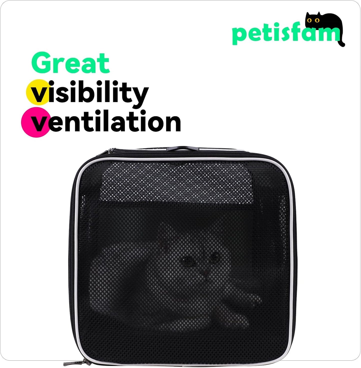 petisfam Easy Load Pet Carrier for Large, Medium Cats, 2 Cats and Small Dogs with Comfy Bed. Easy to Get Cat in, Escape Proof, Easy Storage, Washable, Safe and Comfortable for Vet Visit and Car Ride