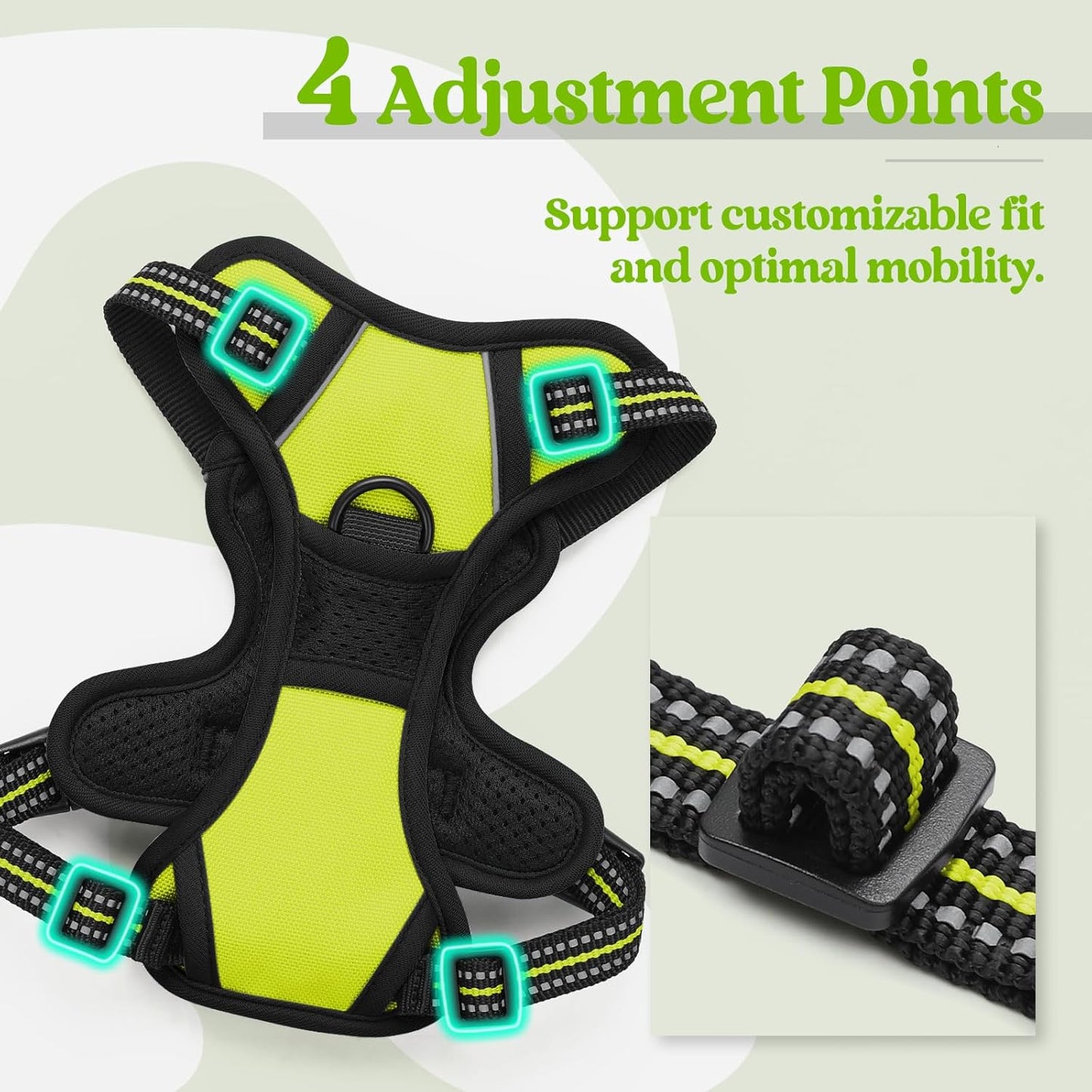 rabbitgoo Dog Harness No Pull with 2 Leash Clips, Adjustable Soft Padded, Reflective Oxford No Choke Pet Vest with Easy Control Handle for Puppy, Green, XS