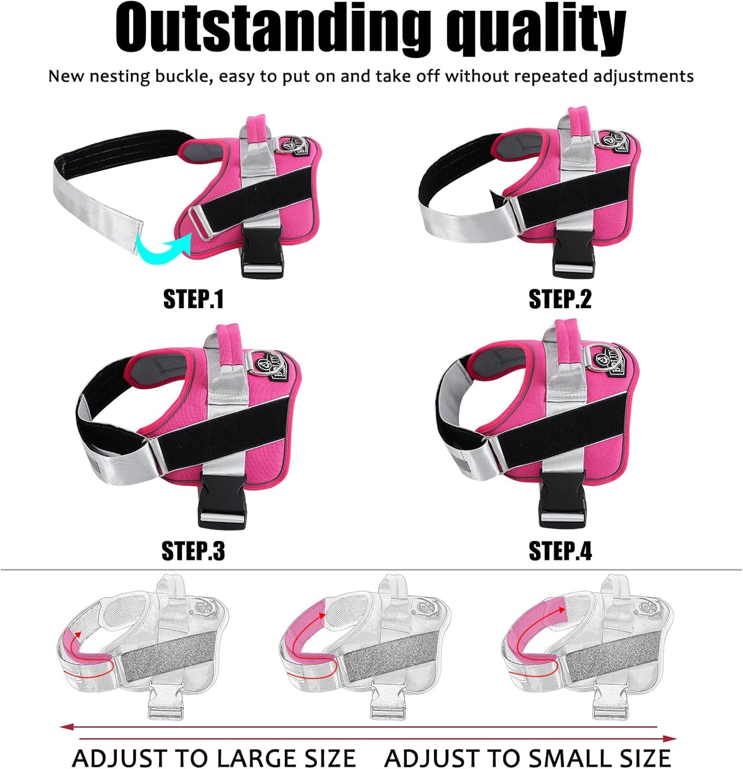 Bolux Dog Harness, No-Pull Reflective Dog Vest, Breathable Adjustable Pet Harness with Handle for Outdoor Walking - No More Pulling, Tugging or Choking (Fuchsia, X-Small (Pack of 1))
