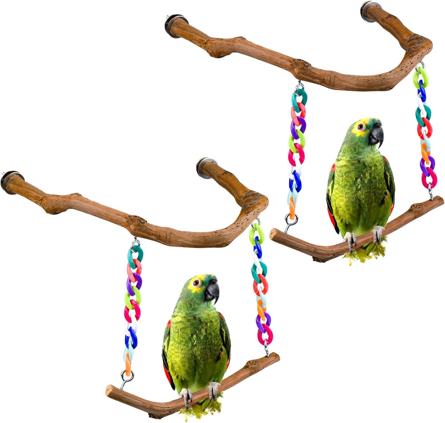 Bird Swing Toys, Standing Bird Perch with Natural Grape Wood, U Shape Hangable Birdcage Accessories, Birds Chewing Toy for Budgerigars, Parakeets, Cockatiels, Conures, Lovebirds, Finches (2Pack)