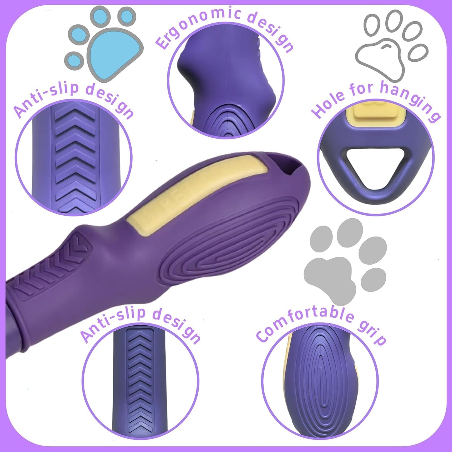 Temapex 3PCS Pet Comb for Grooming Long & Short Haired Cats & Dogs With Stainless Steel Metal Teeth for Removes Tangles & Flea, Non-Slip & Anti-Static Rubber Handle, Safe & Gentle