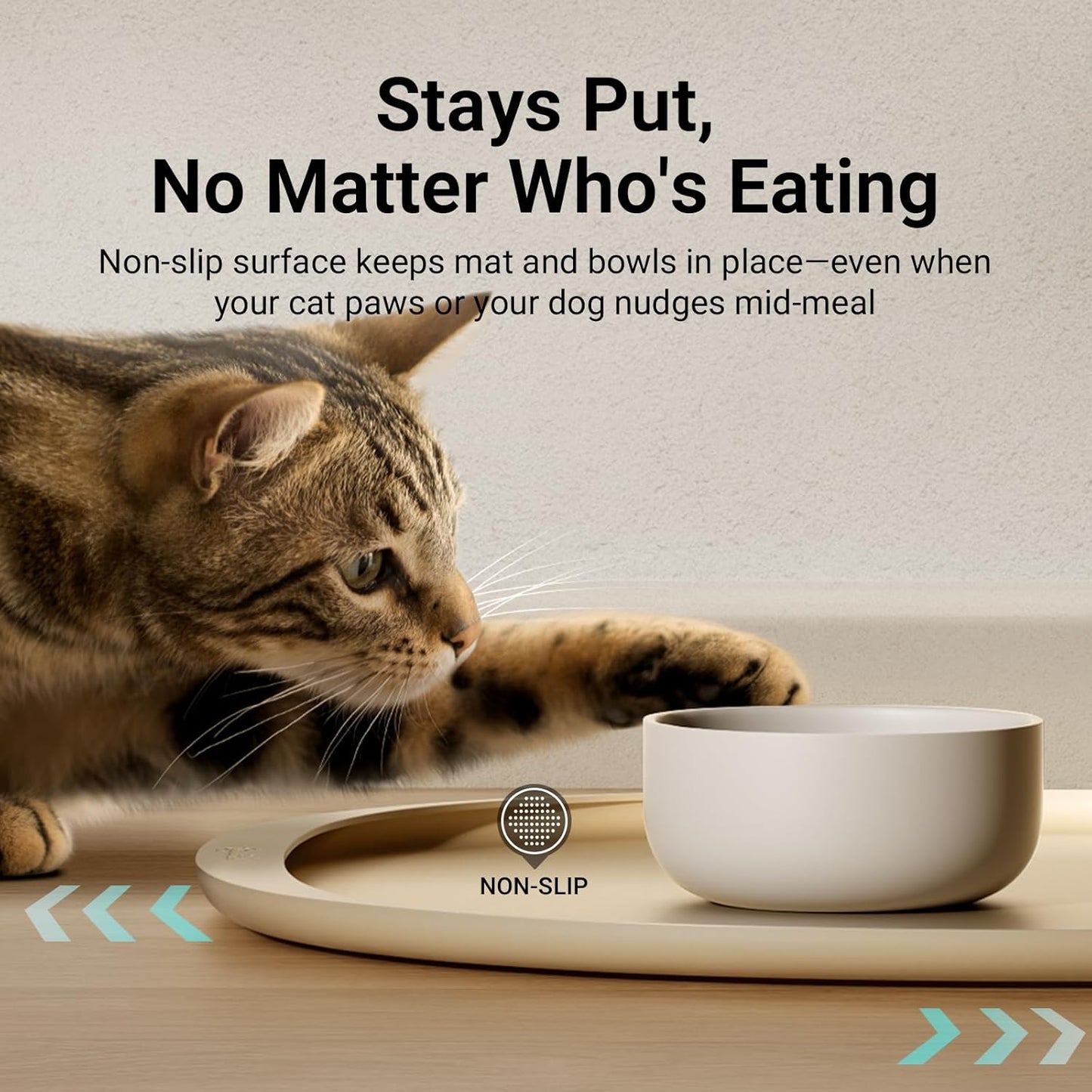 DownyPaws Dog Food Mats for Floors Waterproof, BPA Free Silcone Dog Bowl Mat, Non-Slip Pet Feeding Mat with High Raised Edge, Cat Placemat for Messy Drinkers, 18"×12.5", Almond