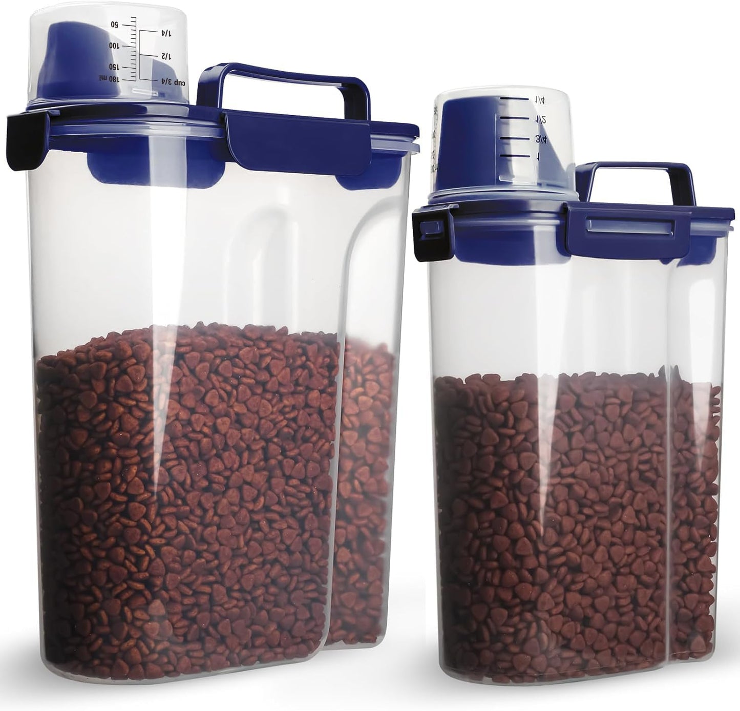 Dog Food Storage Container, 5-7 Lbs Airtight Pet Food Container, Cat Food Container Dispenser with Portable Handle, Pouring Spout and 4 Seal Buckles for Dogs Cats 2 Pack Blue