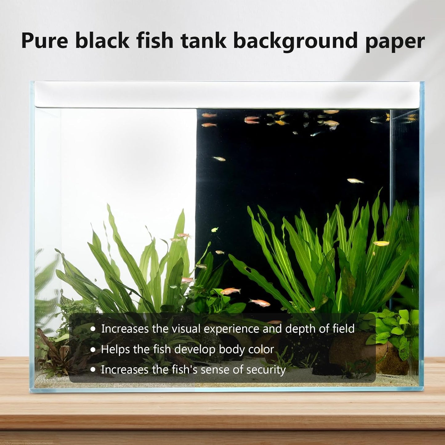 Aquarium Background Paper Decor Fish Tank Backdrop Wallpaper Electrostatic Adhesive, No Glue, Easy to Install, Reusable (11.8“H×39.4”L, Black)